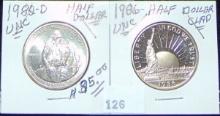 1982-D Washington & 1986 clad Liberty Half Dollars