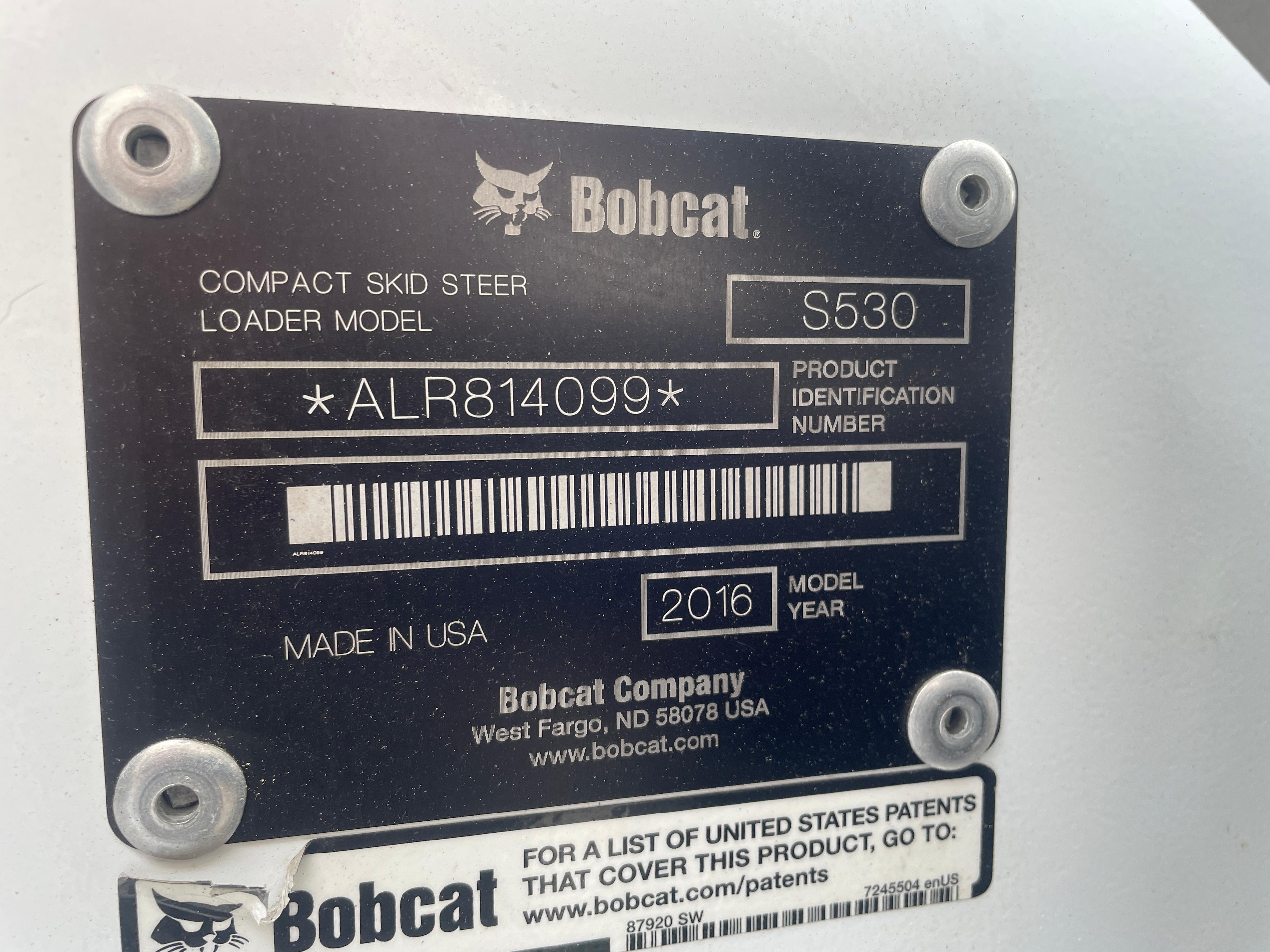 2016 Bobcat S530 Skid Loader