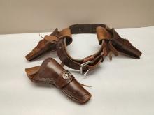 40"-44" LEATHER GUN BELT WITH THREE HOLSTERS