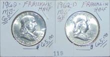 1962, 1962-D Franklin Half Dollars MS+.