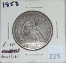 1853 Seated Half Dollar F-VF (graffiti).