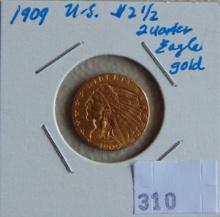 1909 U.S. Gold Quarter Eagle AU+.