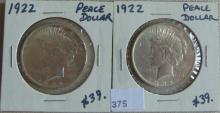 2 1922 Peace Dollars AU, AU.
