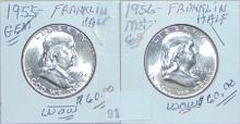 1955 & 1956 Franklin Half Dollars