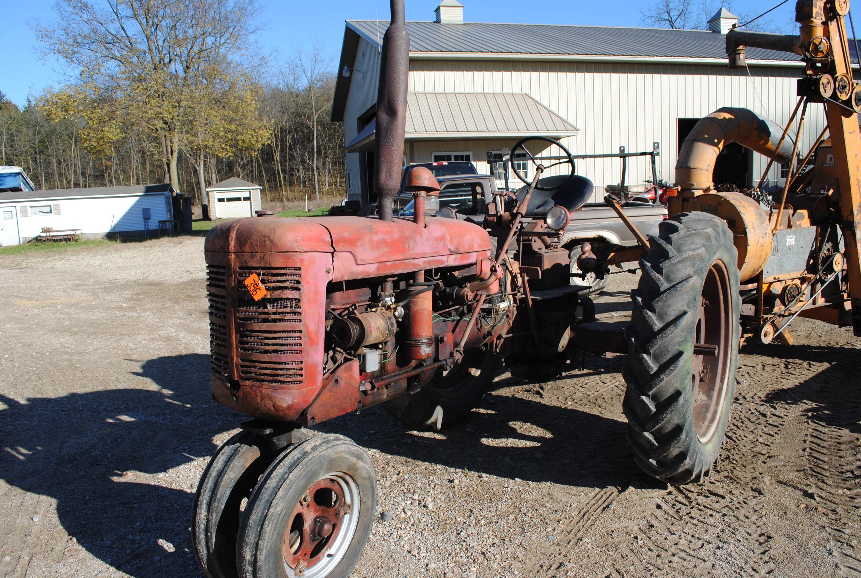 Farmall "C", narrow front, runs good, complete but very experienced, 6-volt, rubber is fair, Serial