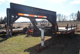 Gooseneck Tri-Axle Trailer approx. 22-1/2' by 7'10", trailer house wheels & tires, homemade. TITLED