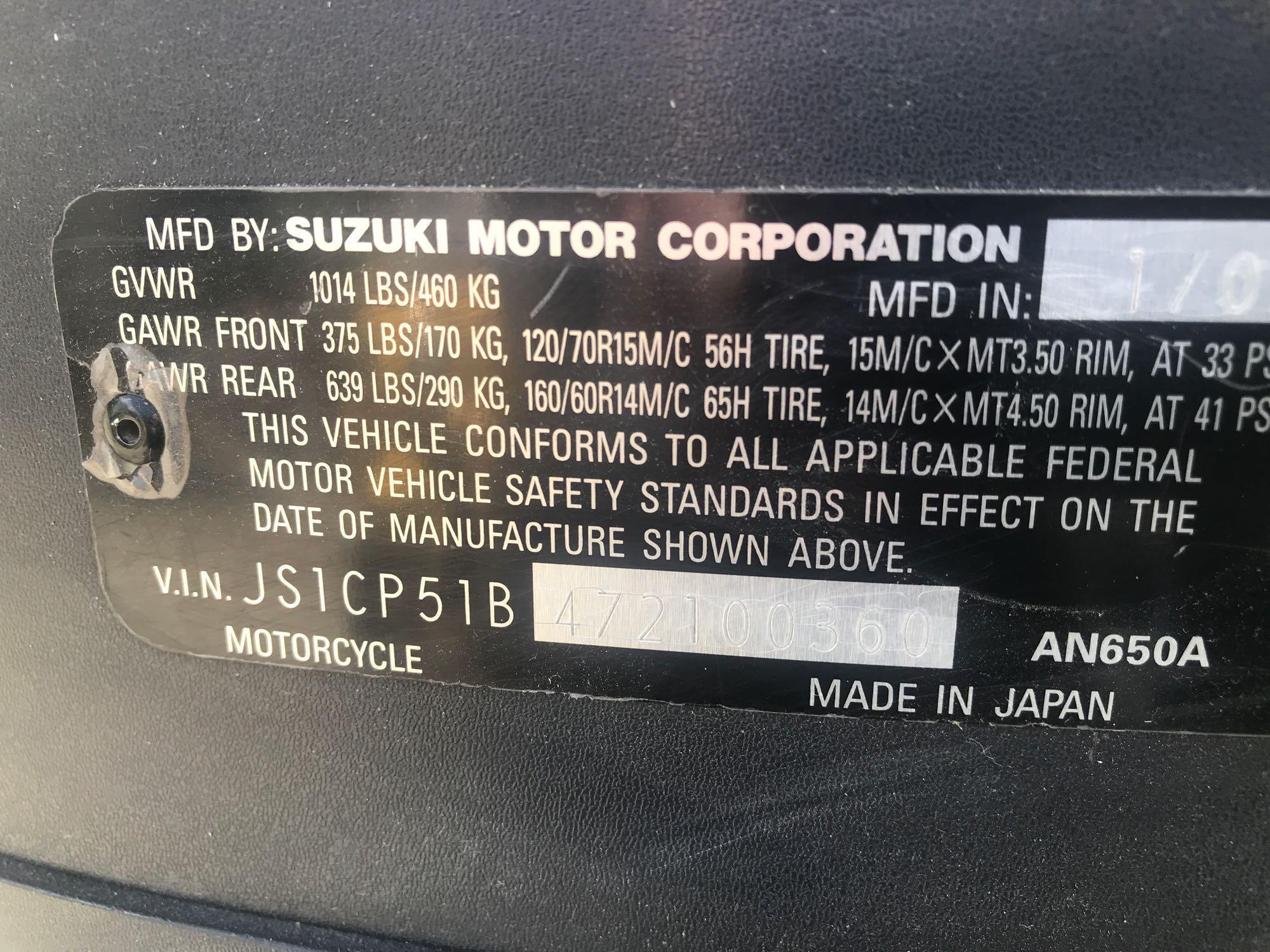 2007 Suzuki Burgman Executuve 650A Motorcycle w/compass, folding mirrors, ser.# 472100360