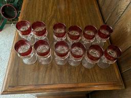 Indiana Glass Kings Crown thumbprint red and clear wine goblets, 8 place setting.... Nice....Shippin