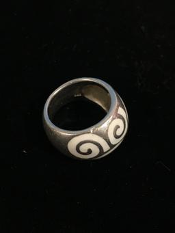 Sterling Silver & White Enamel Design Statement Ring - Size 6.5