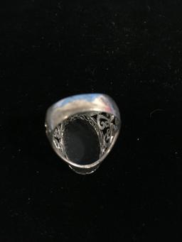 Bali Style Sterling Silver & Black Onyx Ring - Size 7.75
