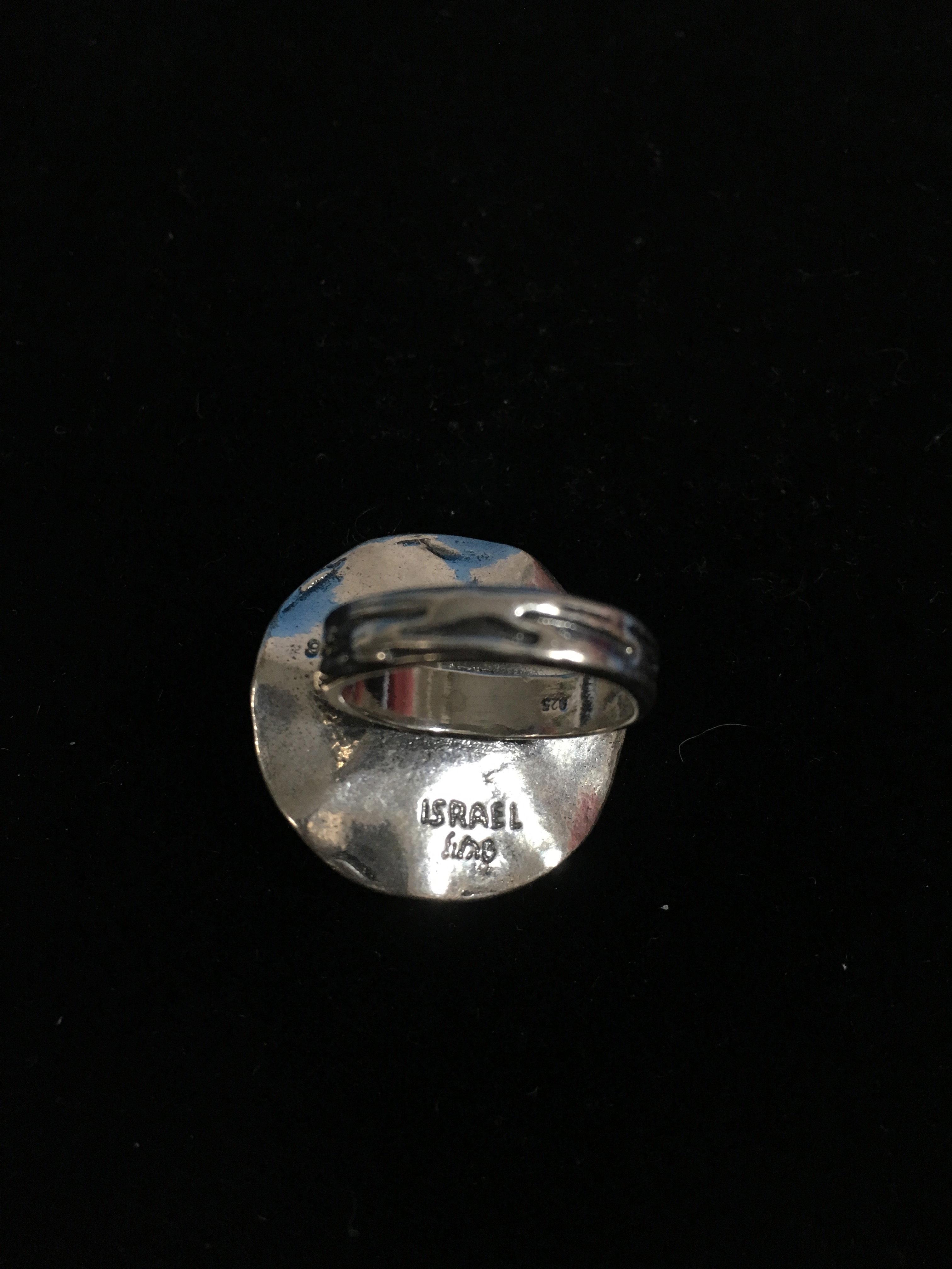 Israel Sterling Silver Artisan Signed Abstract Pearl Ring - Size 6.75