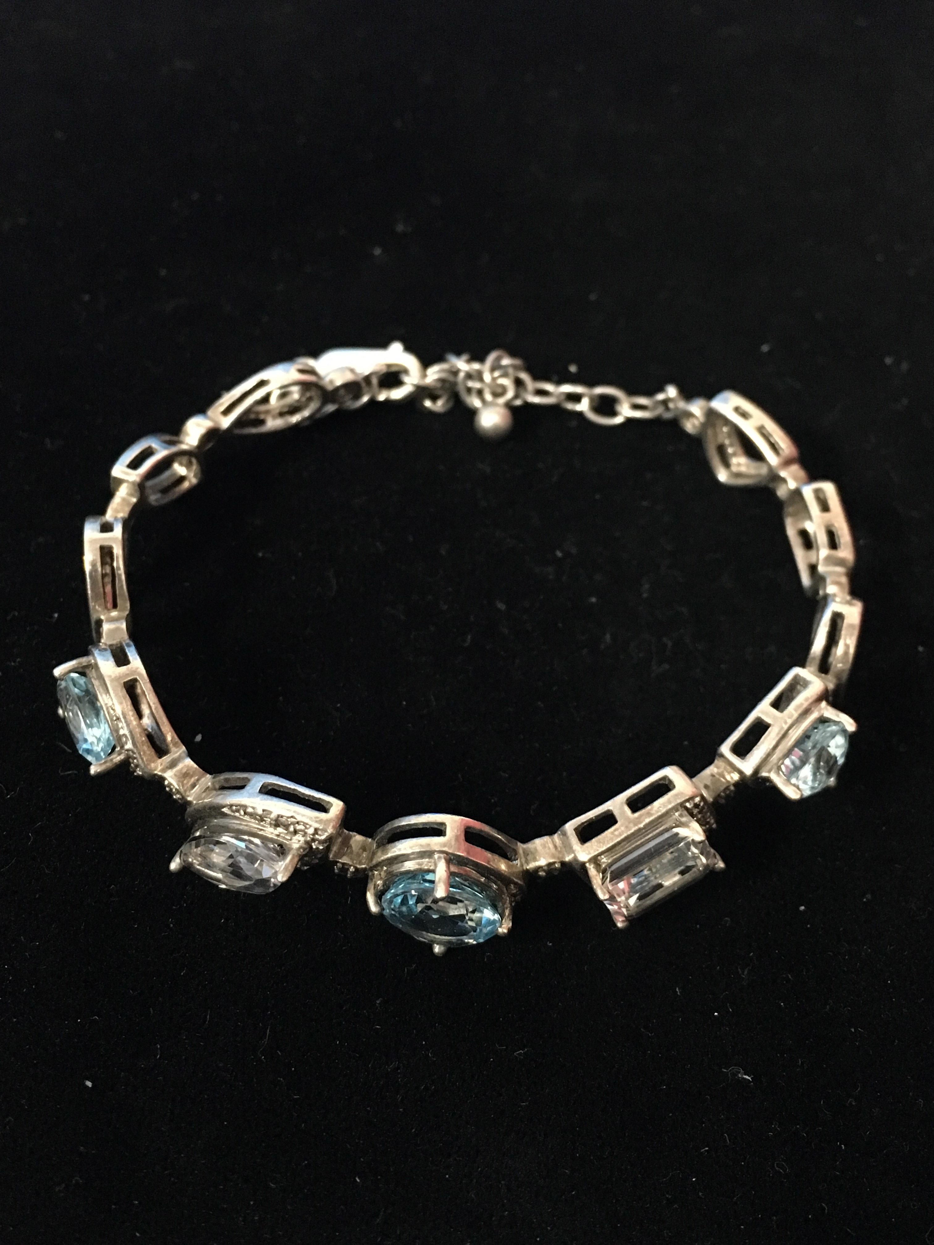 Diamond, White, & Blue Topaz Extraordinary Sterling Silver Cuff Bracelet