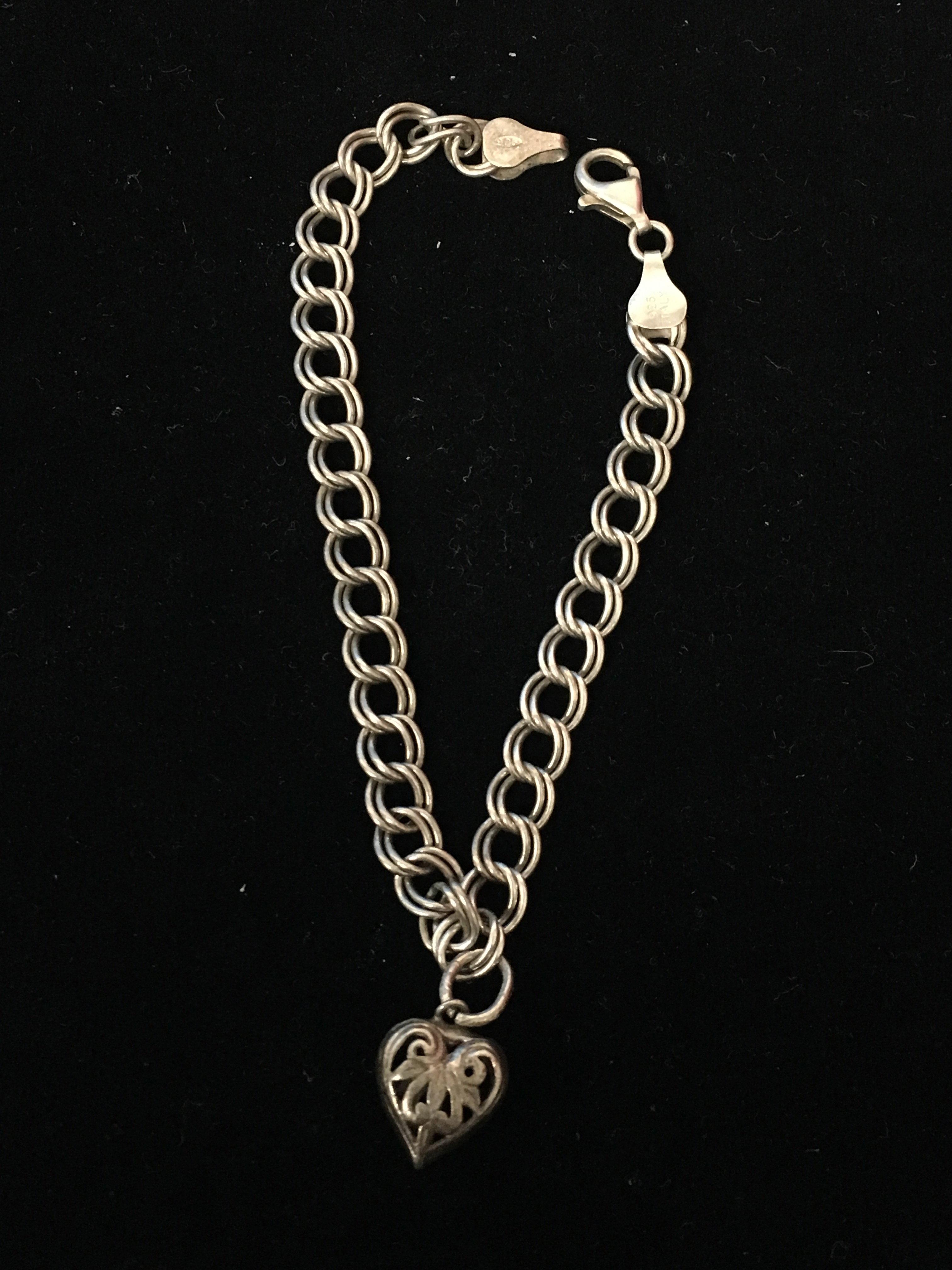 SU Sterling Silver 7.5" Charm Bracelet W/ Heart Charm