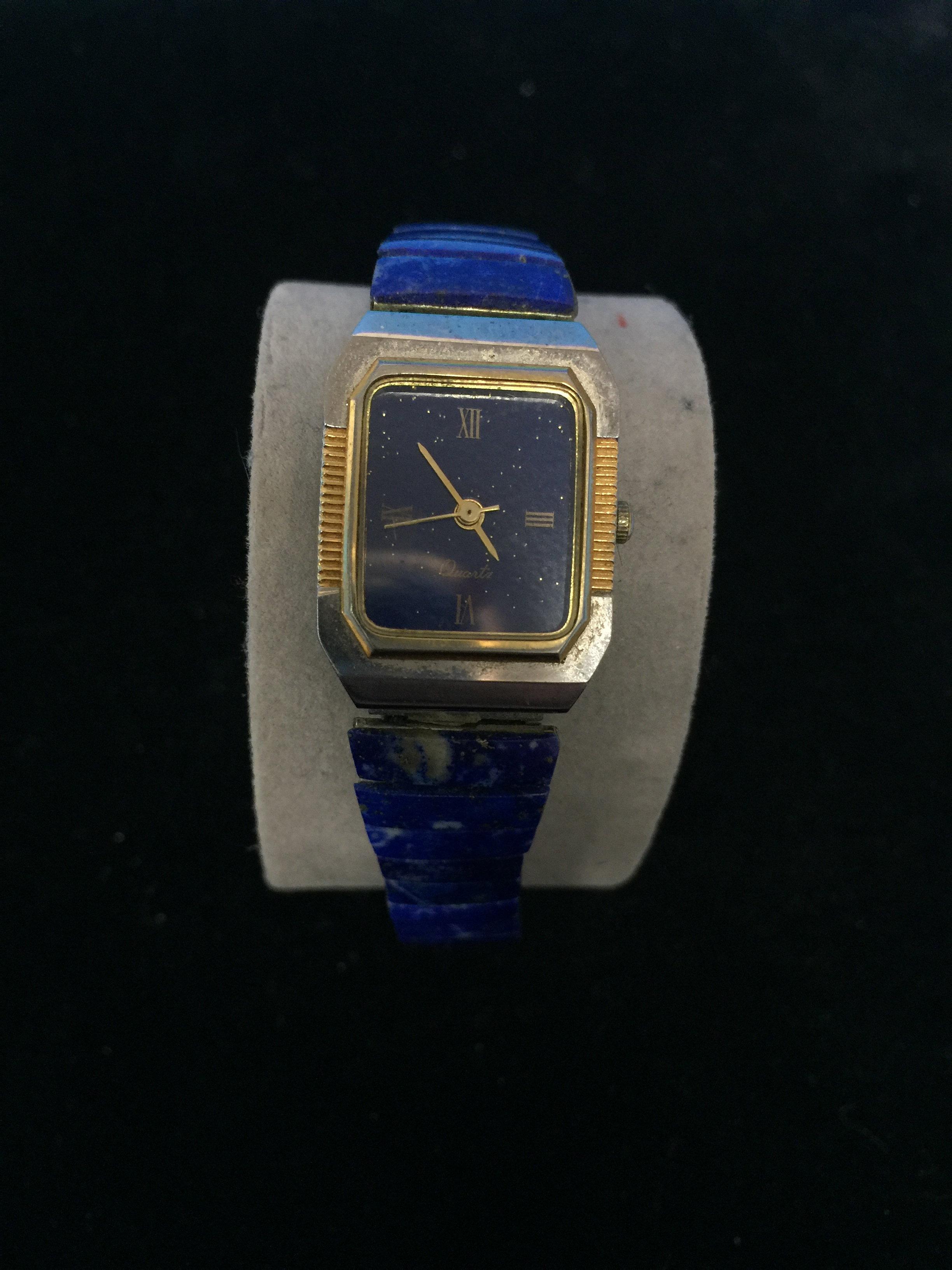 Blue and Gold Tone Women's Wrist Watch With Flexible Band