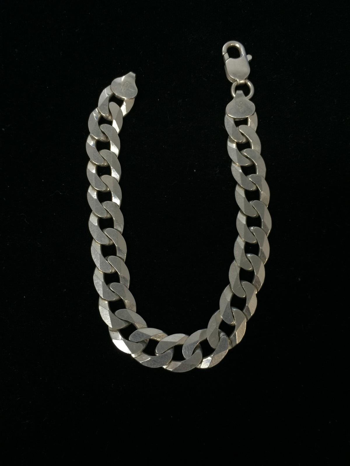 Wide Link 8.5" Sterling Silver Chain Bracelet
