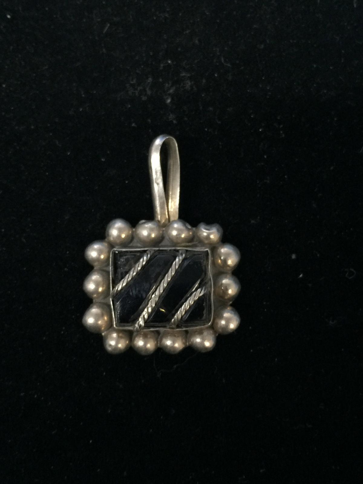 Old Pawn Taxco Sterling Silver & Black Onyx Pendant
