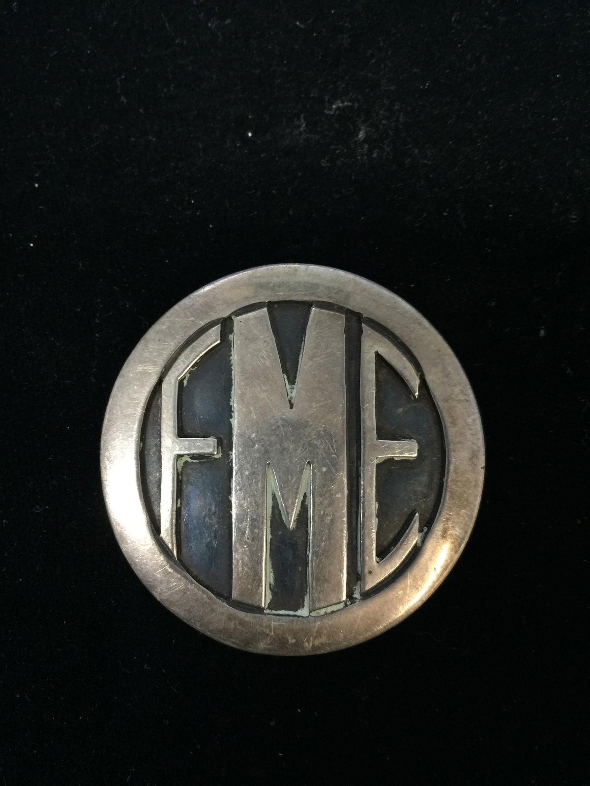 "FME" Artisan Carved Heavy Sterling Silver Brooch - 24 Grams
