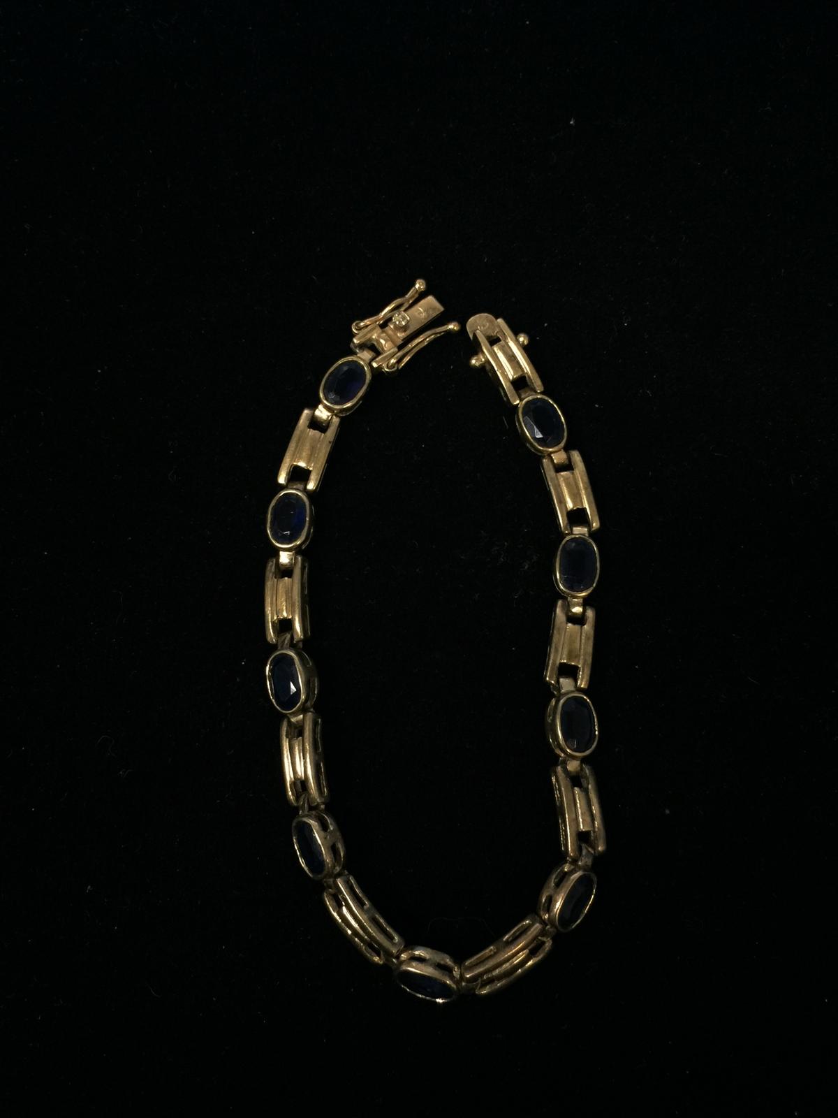 Gold Tone Sterling Silver & Blue Gemstone 7.5" Tennis Bracelet