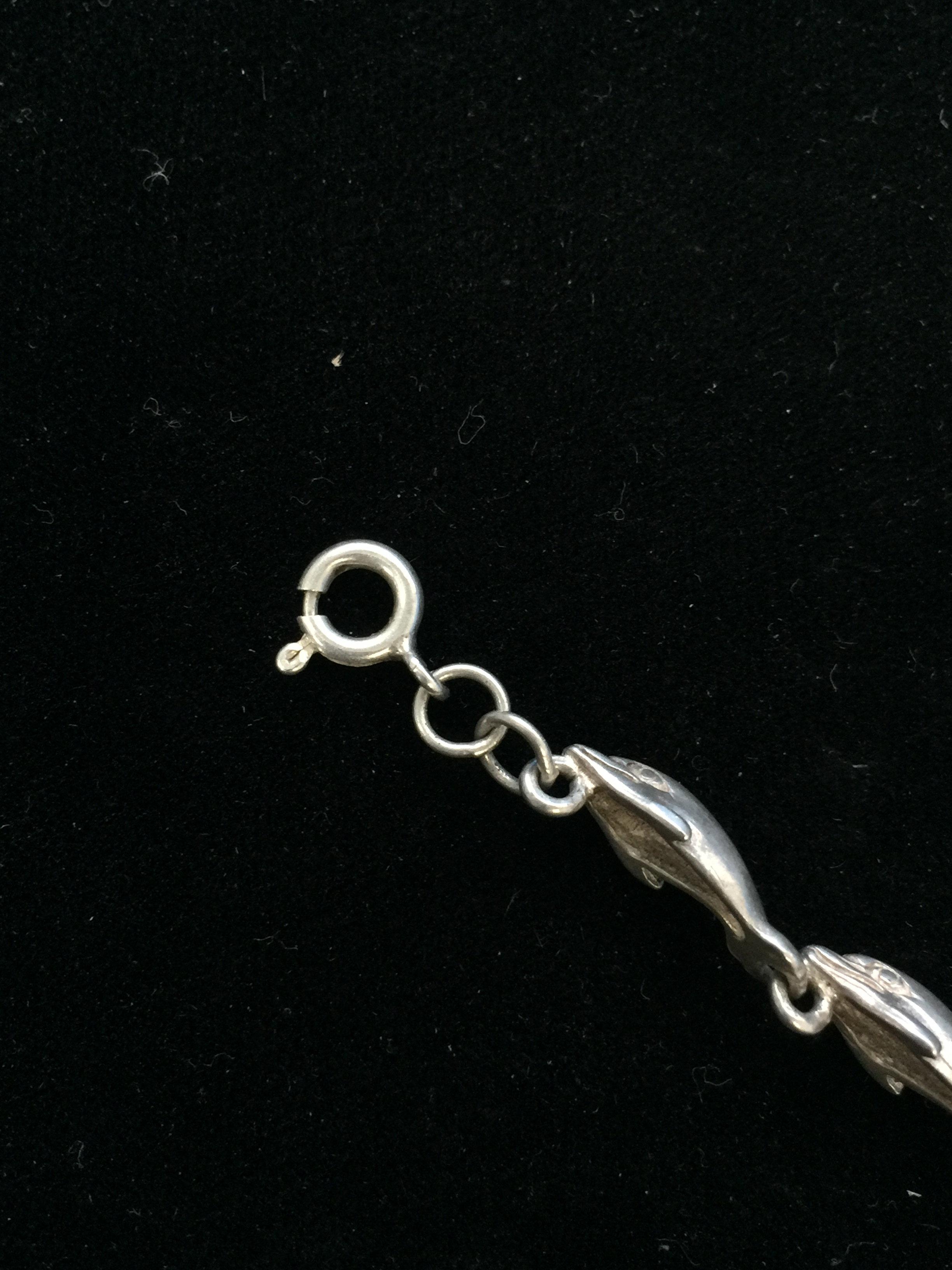 Carved Sterling Silver Dolphin Link Chain 7.5" Bracelet