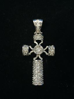 Awesome Heavy 2.75" Large Cross Sterling Silver Bling Pendant - 18 Grams