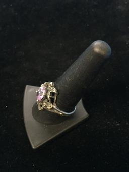 Marcasite & Amethyst Sterling Silver Ring - Size 10.25