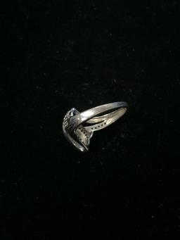 Diamond Cluster Sterling Silver Ring - Size 6.75