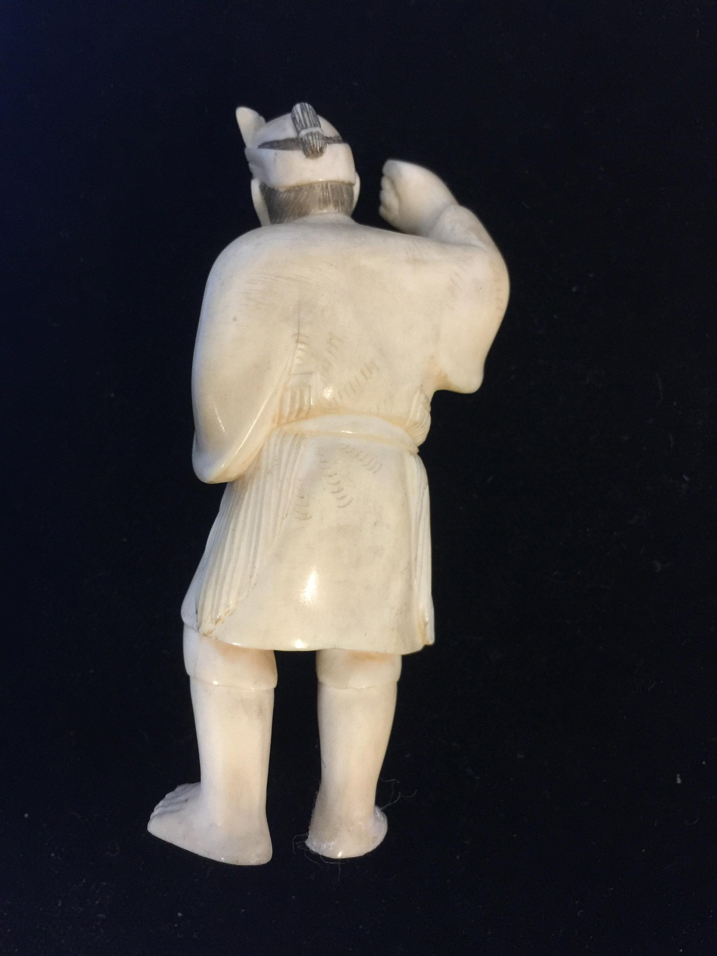Antique Carved Ivory Chinese Man Statue 3" Tall - Stands on Own - Highly Detailed Unknown Origin