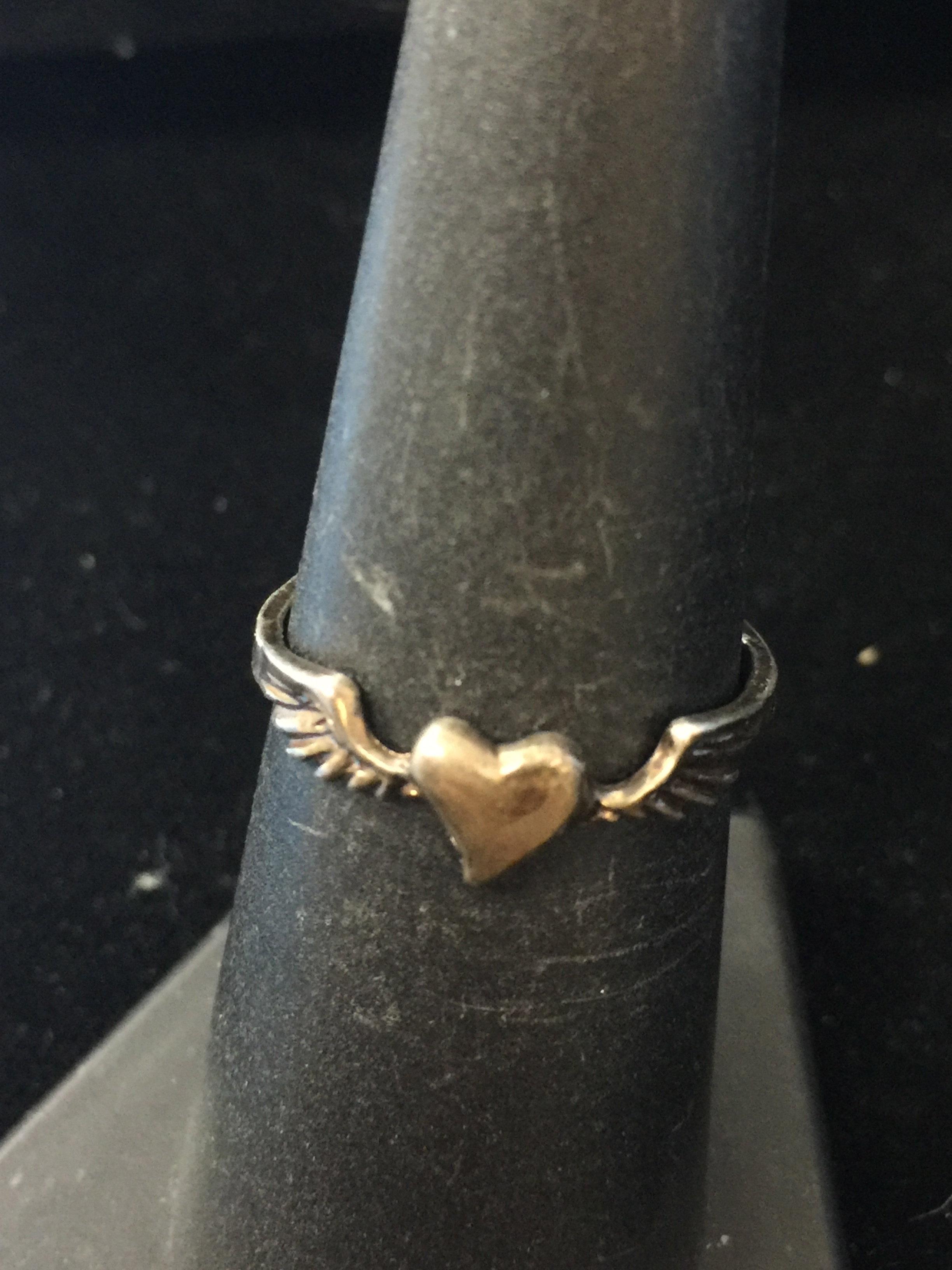 Angel Winged Heart Sterling Silver Ring - Size 7