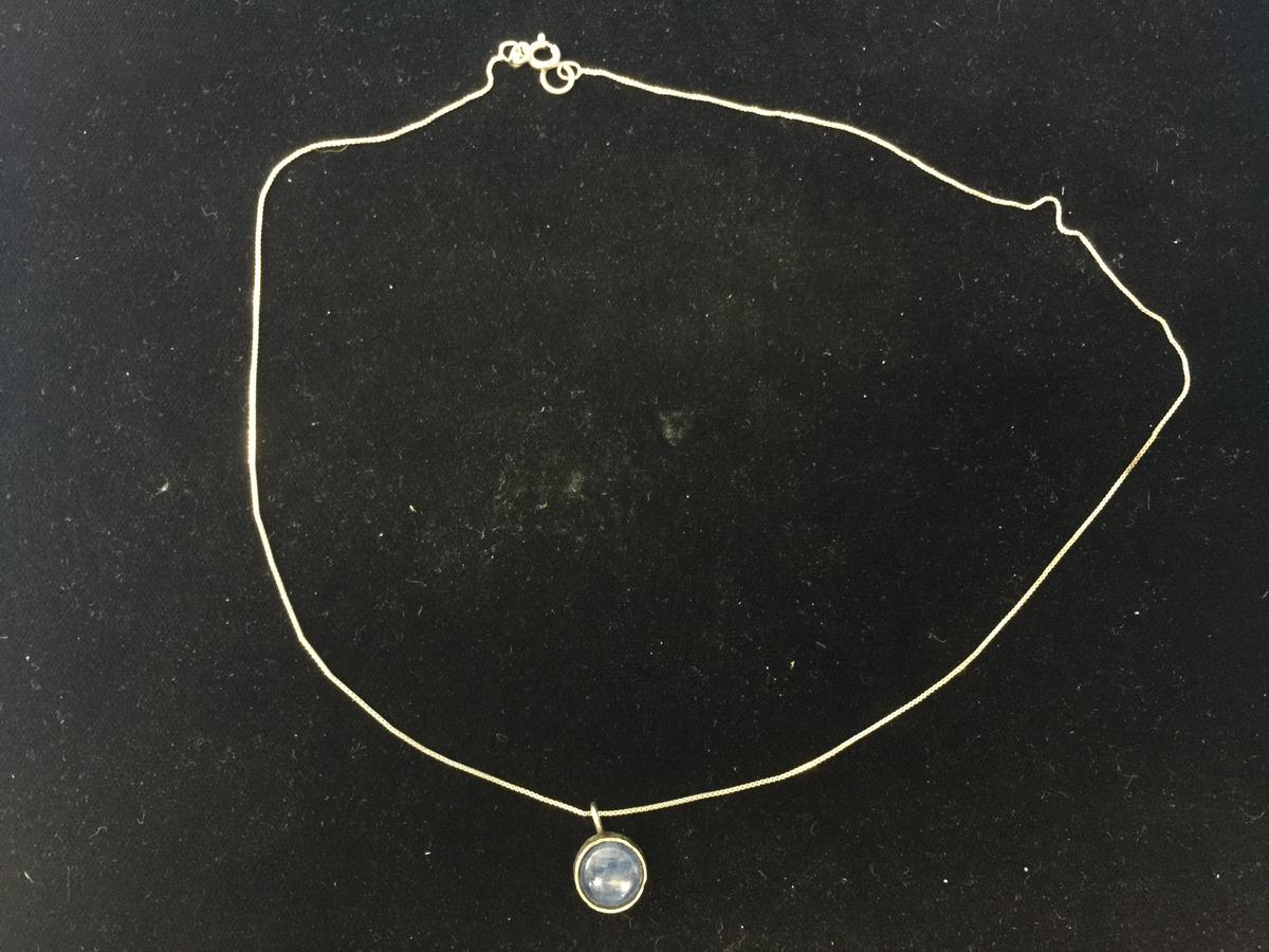 18" Sterling Silver Necklace & Blue Shell Israel Hammered Sterling Pendant