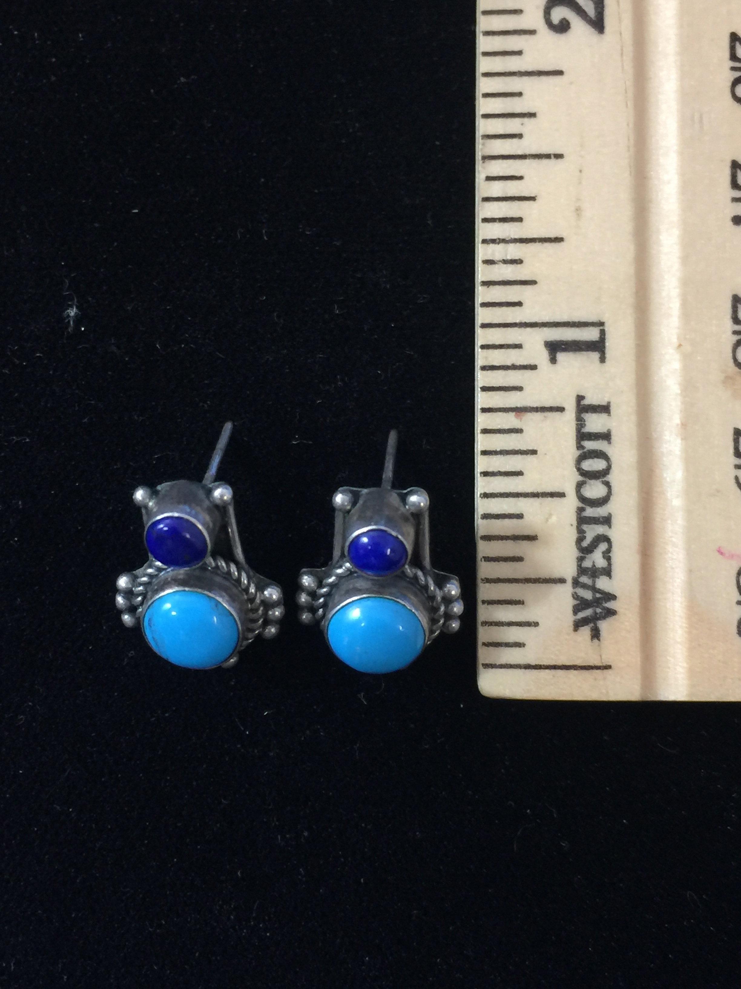 Old Pawn Turquoise & Lapis Sterling Silver Earrings