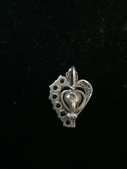 Pearl & Topaz Sterling Silver Heart Cage Pendant