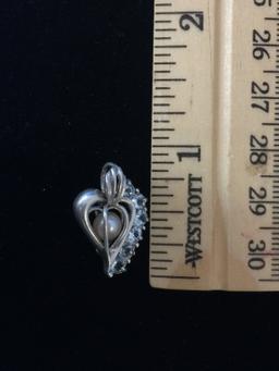 Pearl & Topaz Sterling Silver Heart Cage Pendant