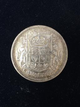1955  Canadian Half Dollar - 80% Silver Coin