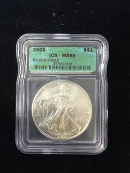 2003 ICG MS69 RARE American Silver Eagle 1 Ounce .999 Fine Silver Bullion Coin