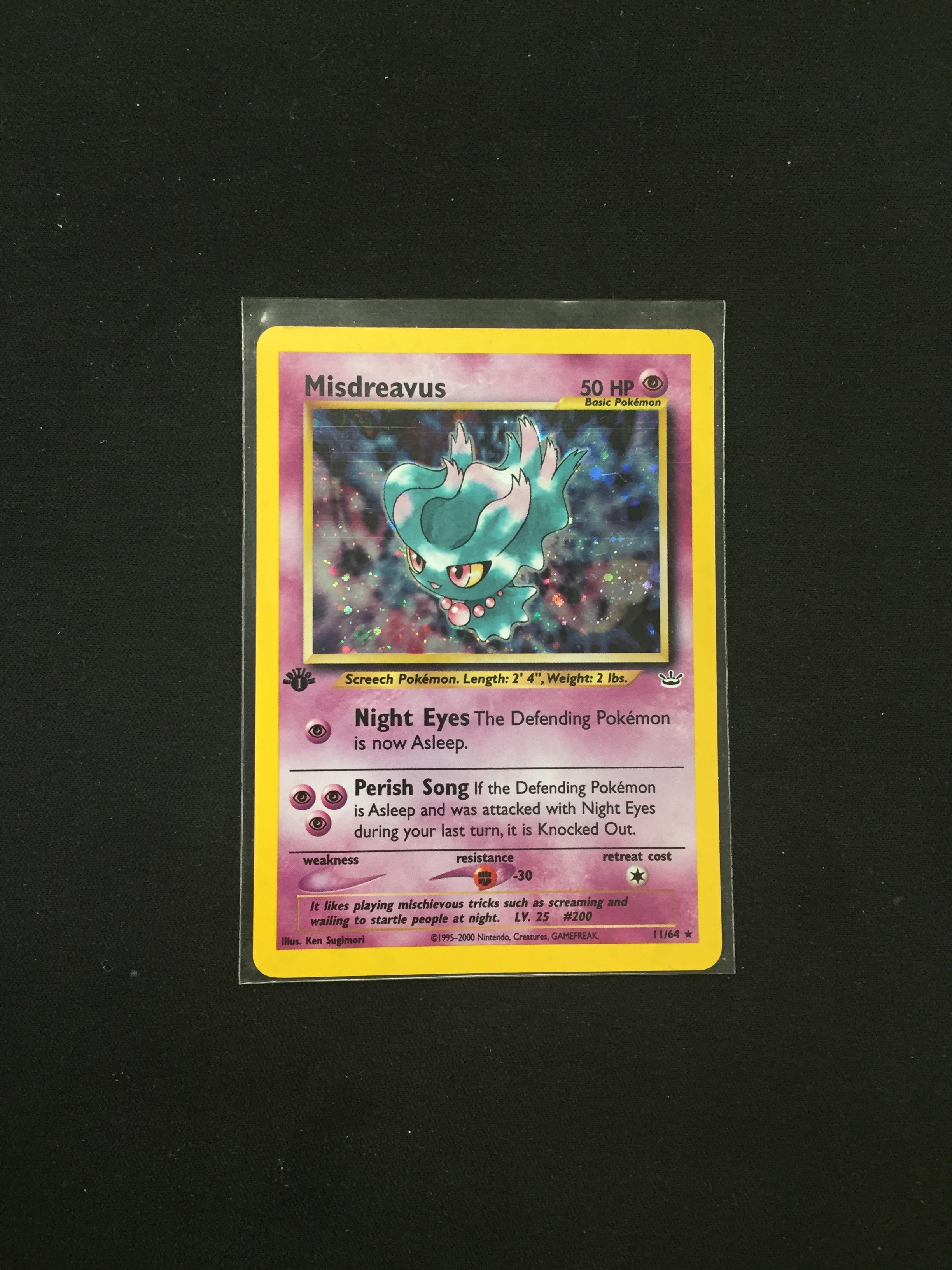 Pokemon Misdreavus 1st Edition Holofoil Card 11/64