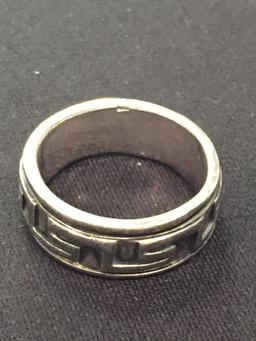 Carved Old Pawn Sterling Silver Double Ring Band - Size 7.5