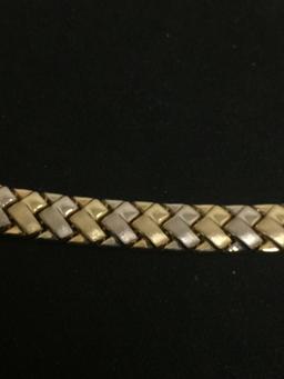Brushed & High Polished Finished Karat Yellow Gold AuraFin Turkish Designed 7" Link Bracelet - 11.5