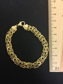 Flat Byzantine Designed 14 Karat Yellow Gold 7" Bracelet - 10.5 Grams