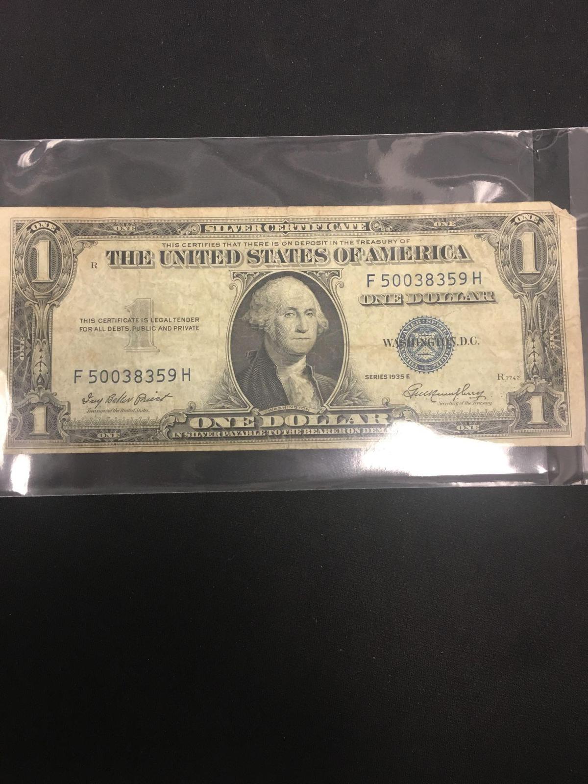 1935-E United States Washington $1 Silver Certificate Bill Currency Note
