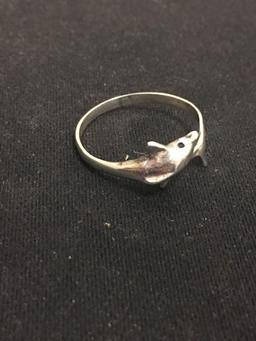 Petite Dolphin Designed Sterling Silver Bypass Ring Band - Size 9