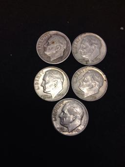 Lot of 5 United States 90% Silver Roosevelt Dimes