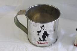Hamms 5 In Bear & 3 1/2 In. Golf Bag S&P Shakers, and Hamm's 4 1/2 In. x 4 1/2 In. Beer Tin