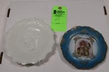 Blue Surround Indian Chief Plate & Milk Glass Indian Chief Plate