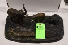 RARE Bronze Inkwell w/two elephants standing near a lift-top &