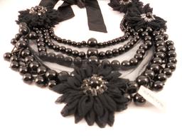 Chico Jacobia Bib Black Beaded and Lace Necklace