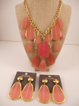 Beautiful New Pink and Gold Necklace with Matching Earrings