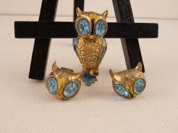 Vintage Rare Coro Owl Brooch and Earring set