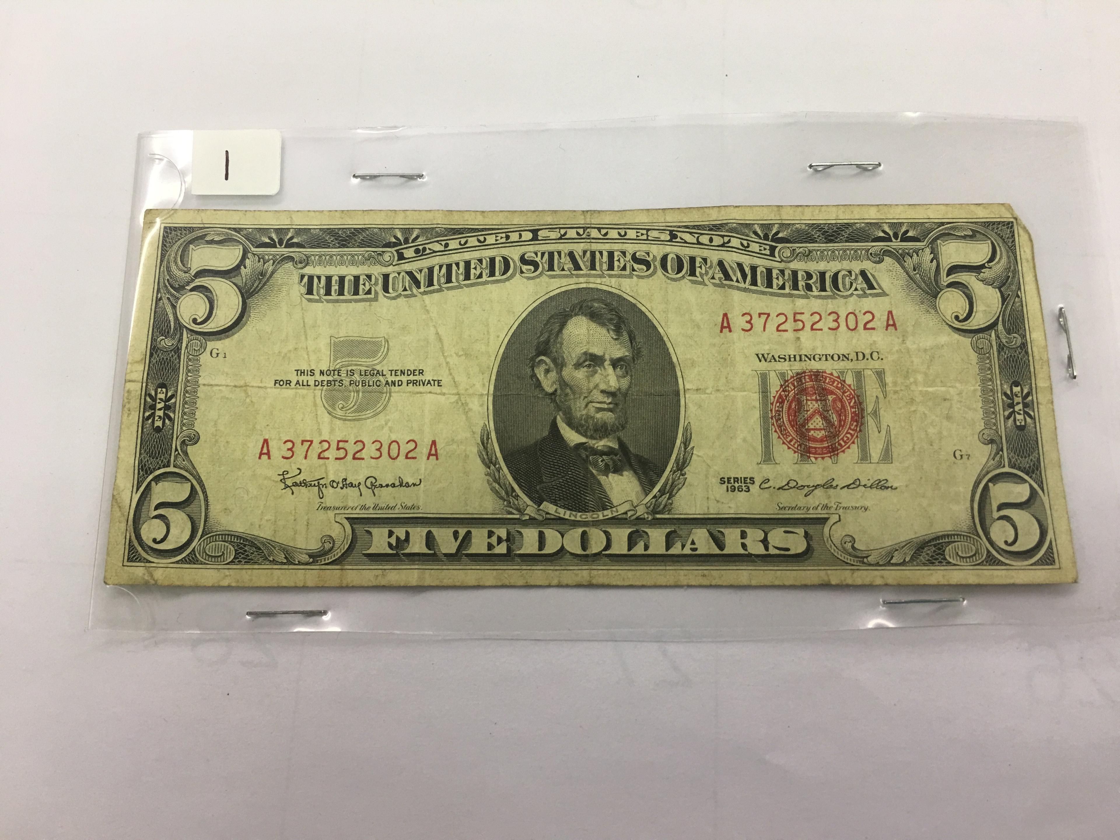 1963 $5 United States Note RED SEAL