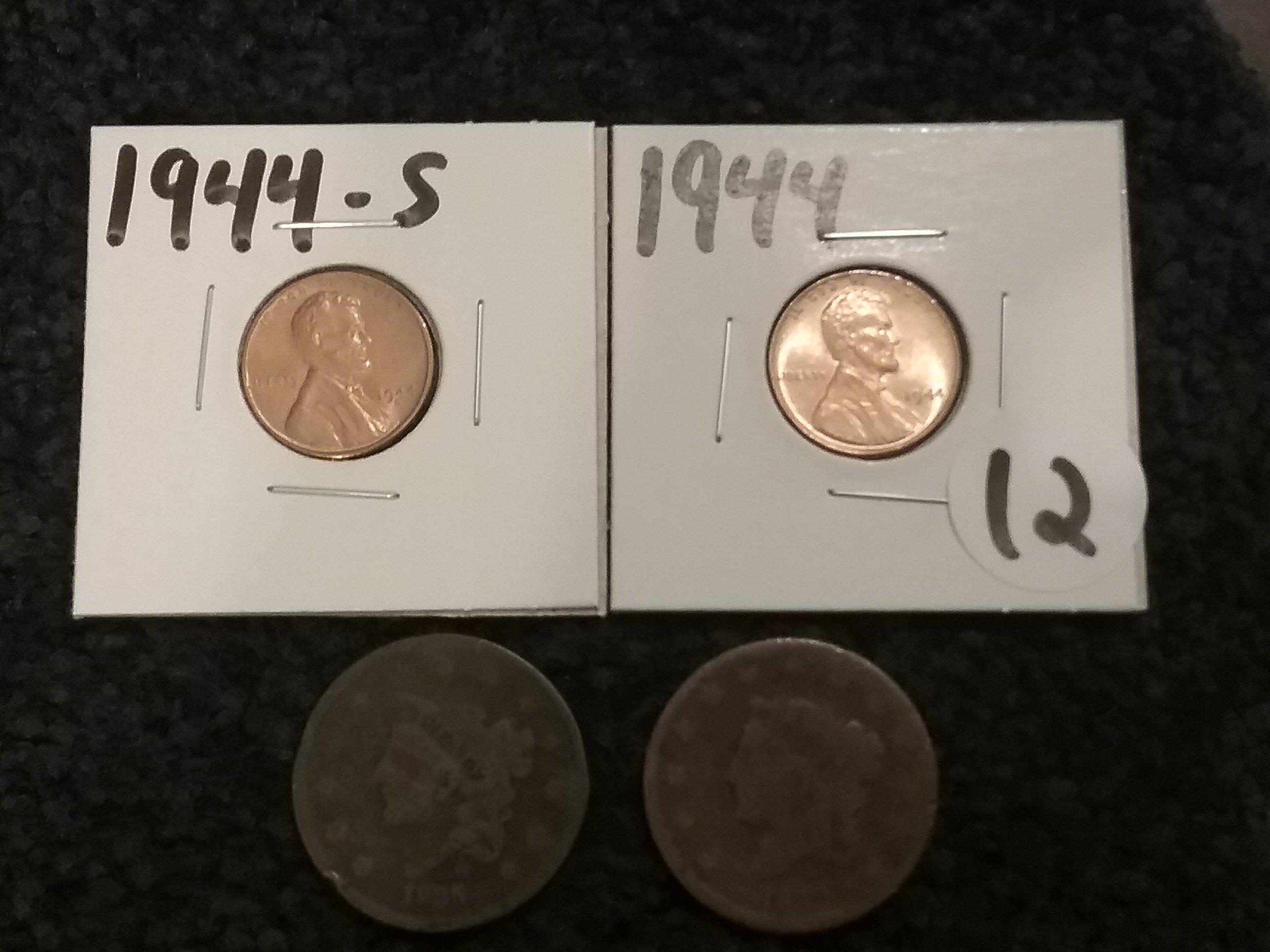 1832 and 1835 Large Cents, and 1944 and 1944-S Gem red BU Wheat cents