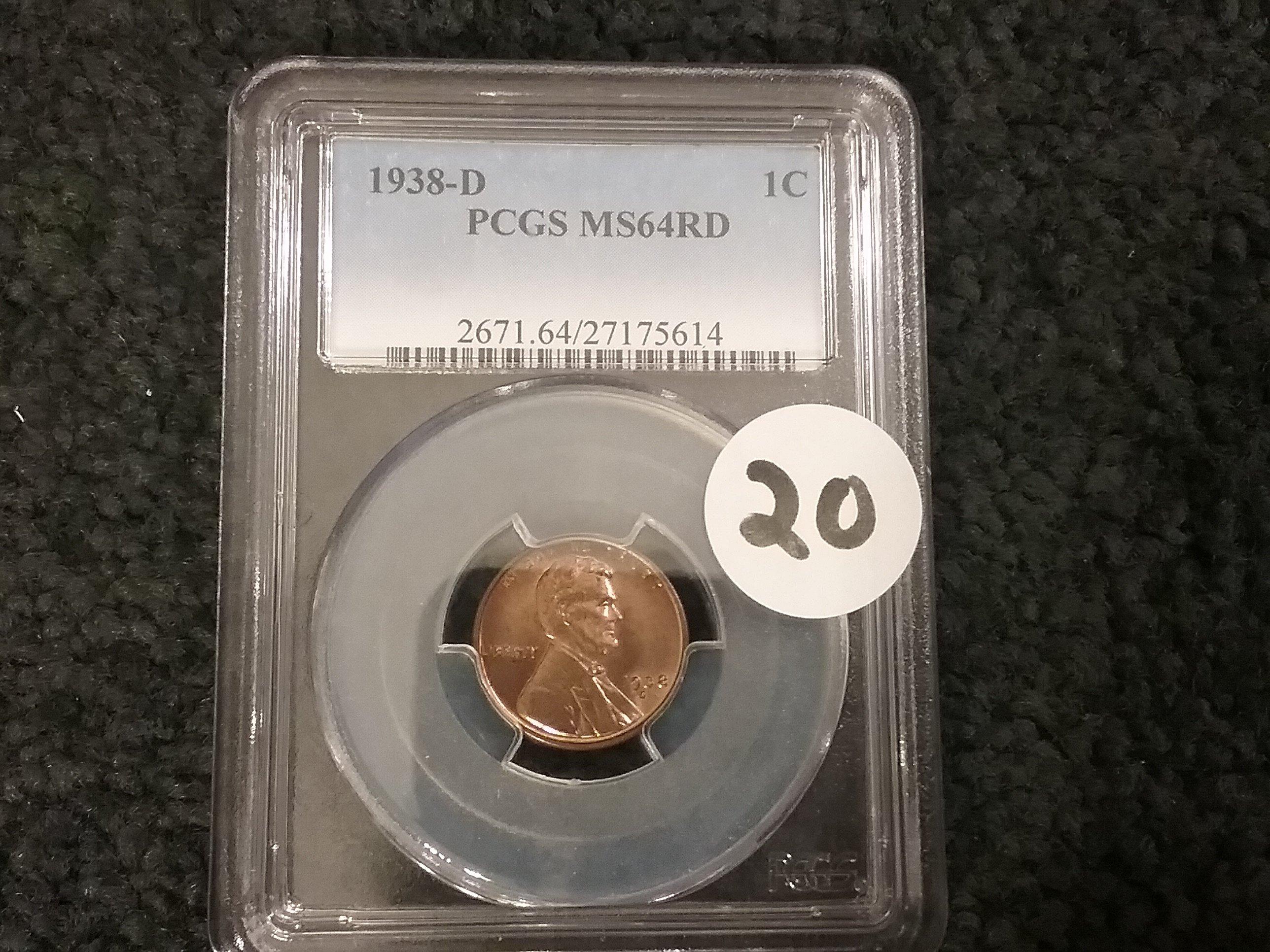 PCGS 1938-D 1 cent MS64 RD